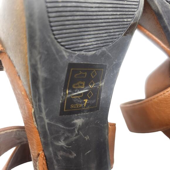 Bebe Y2k Heels Womens 7 Platform Chunky Strappy Peep Toe Brown Vintage 2000s - Picture 11 of 11